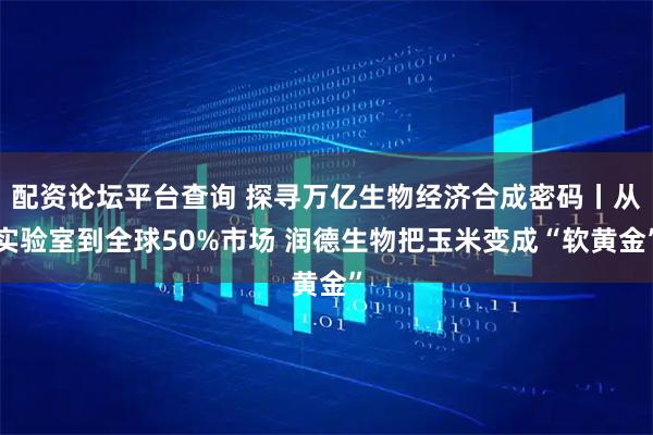 配资论坛平台查询 探寻万亿生物经济合成密码丨从实验室到全球50%市场 润德生物把玉米变成“软黄金”