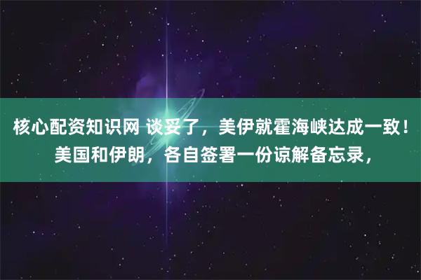核心配资知识网 谈妥了，美伊就霍海峡达成一致！ 美国和伊朗，各自签署一份谅解备忘录，